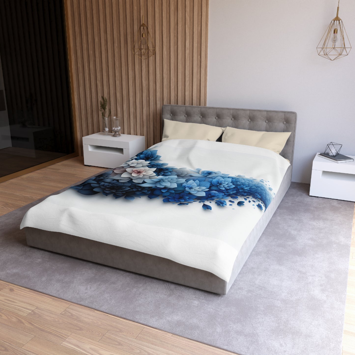 Serene Floral Microfiber Duvet Cover - Blue Blossom Design