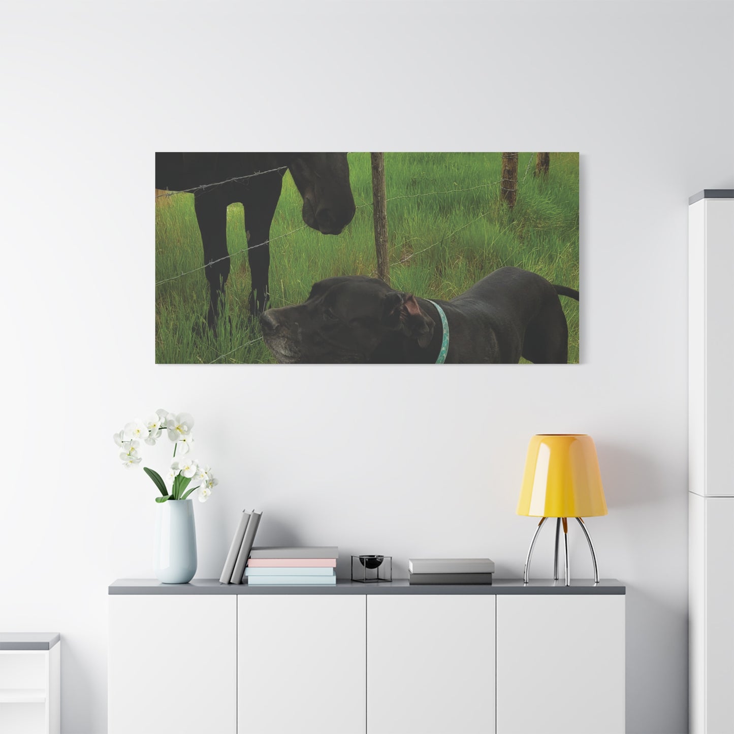 Pet Portrait Matte Canvas Wall Art - Horse & Dog