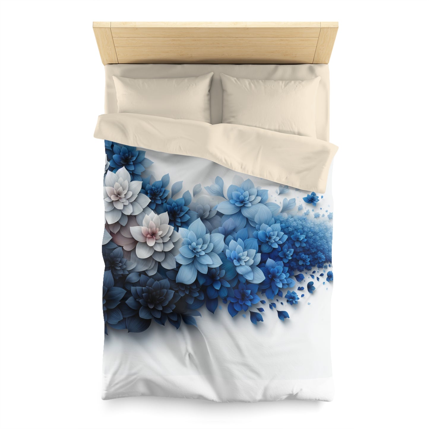 Serene Floral Microfiber Duvet Cover - Blue Blossom Design