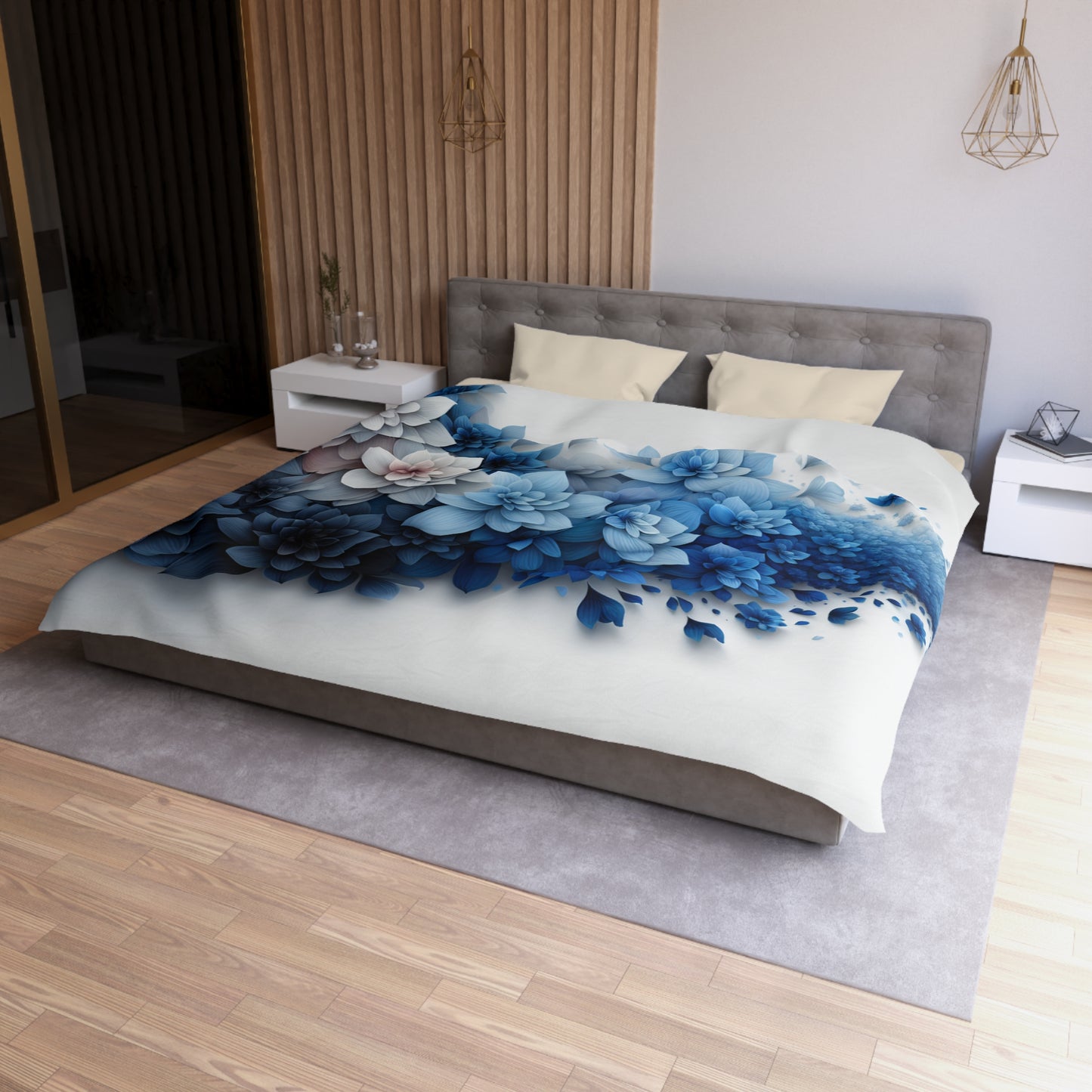 Serene Floral Microfiber Duvet Cover - Blue Blossom Design
