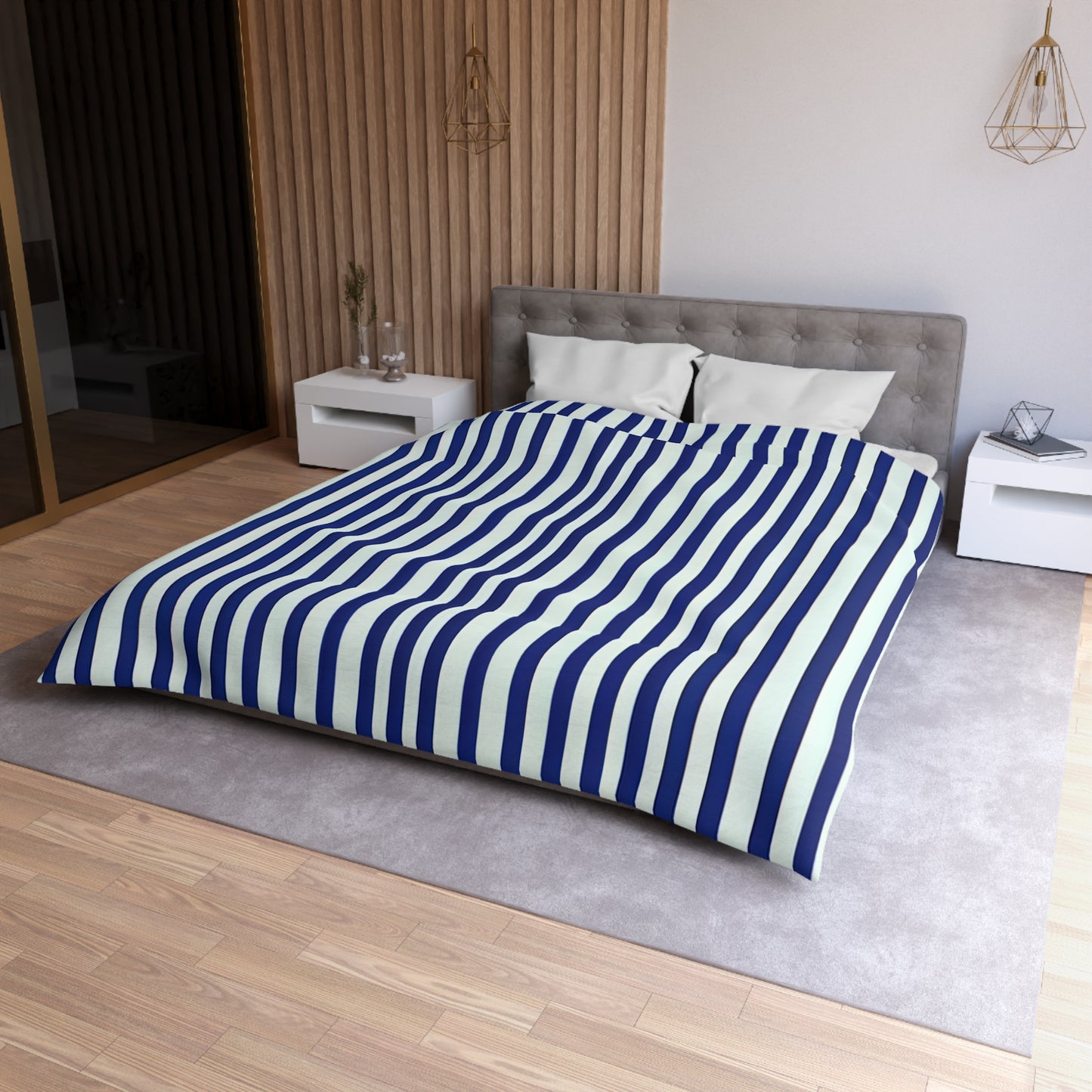 Navy Simply Striped Microfiber Duvet Cover