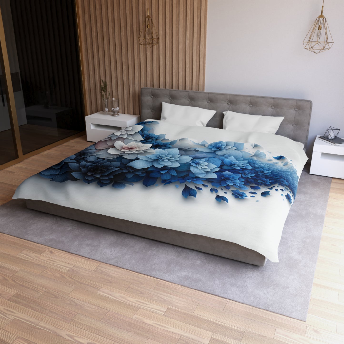 Serene Floral Microfiber Duvet Cover - Blue Blossom Design