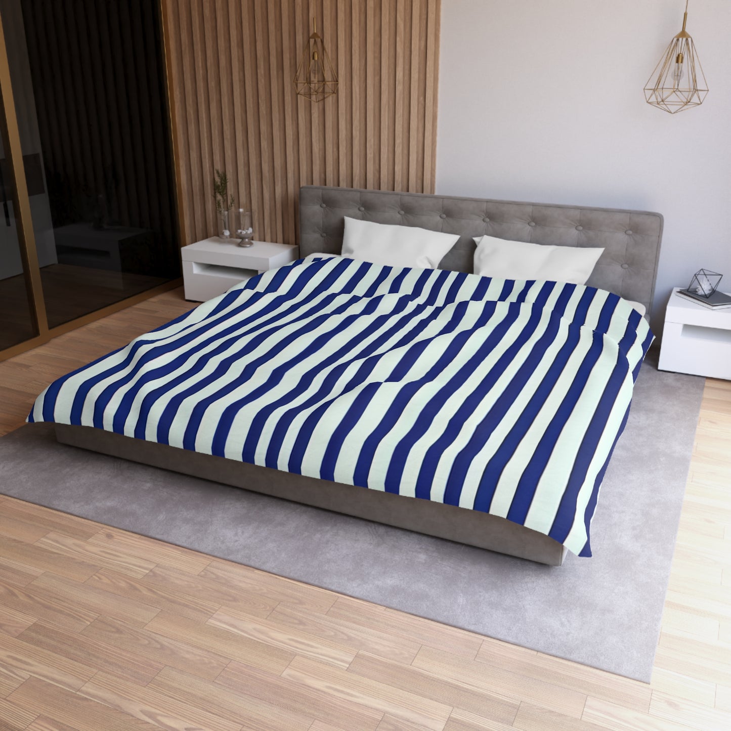 Navy Simply Striped Microfiber Duvet Cover