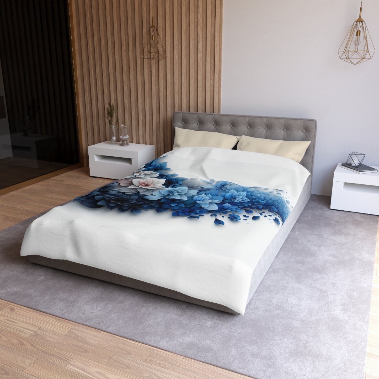 Serene Floral Microfiber Duvet Cover - Blue Blossom Design