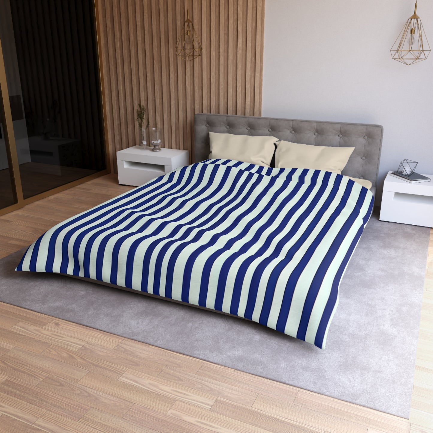 Navy Simply Striped Microfiber Duvet Cover