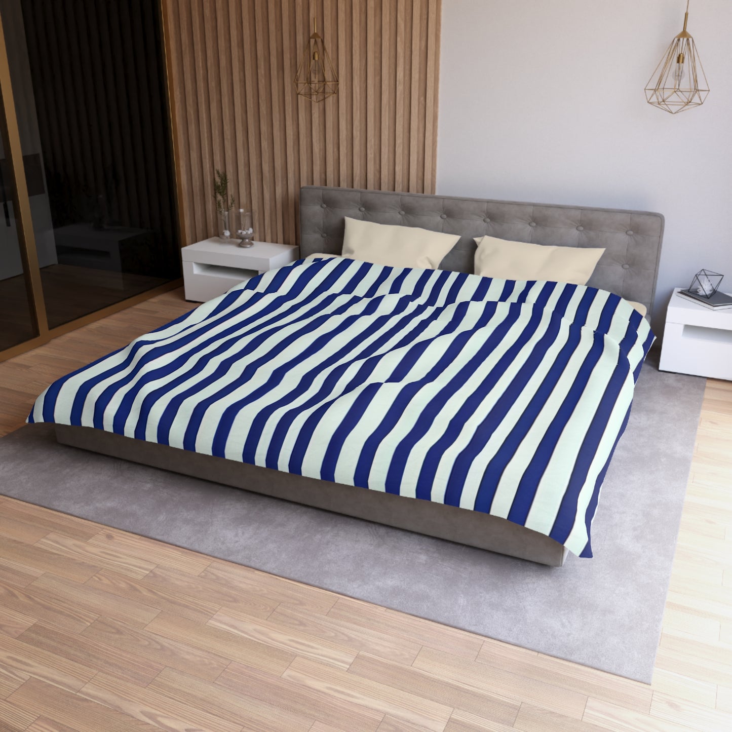 Navy Simply Striped Microfiber Duvet Cover