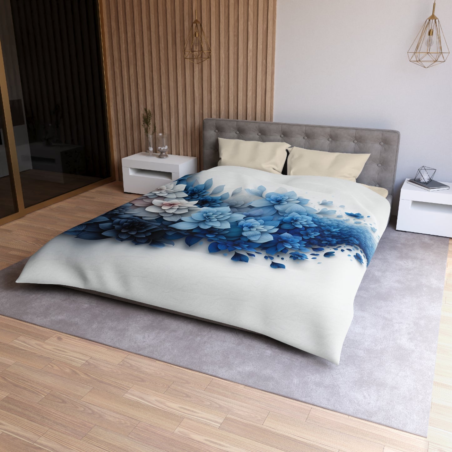 Serene Floral Microfiber Duvet Cover - Blue Blossom Design
