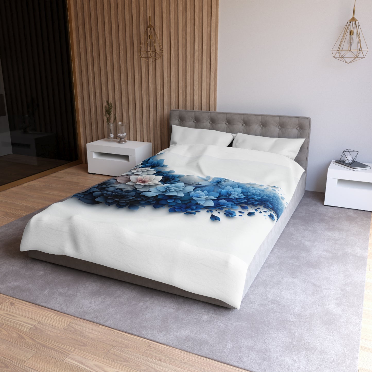 Serene Floral Microfiber Duvet Cover - Blue Blossom Design