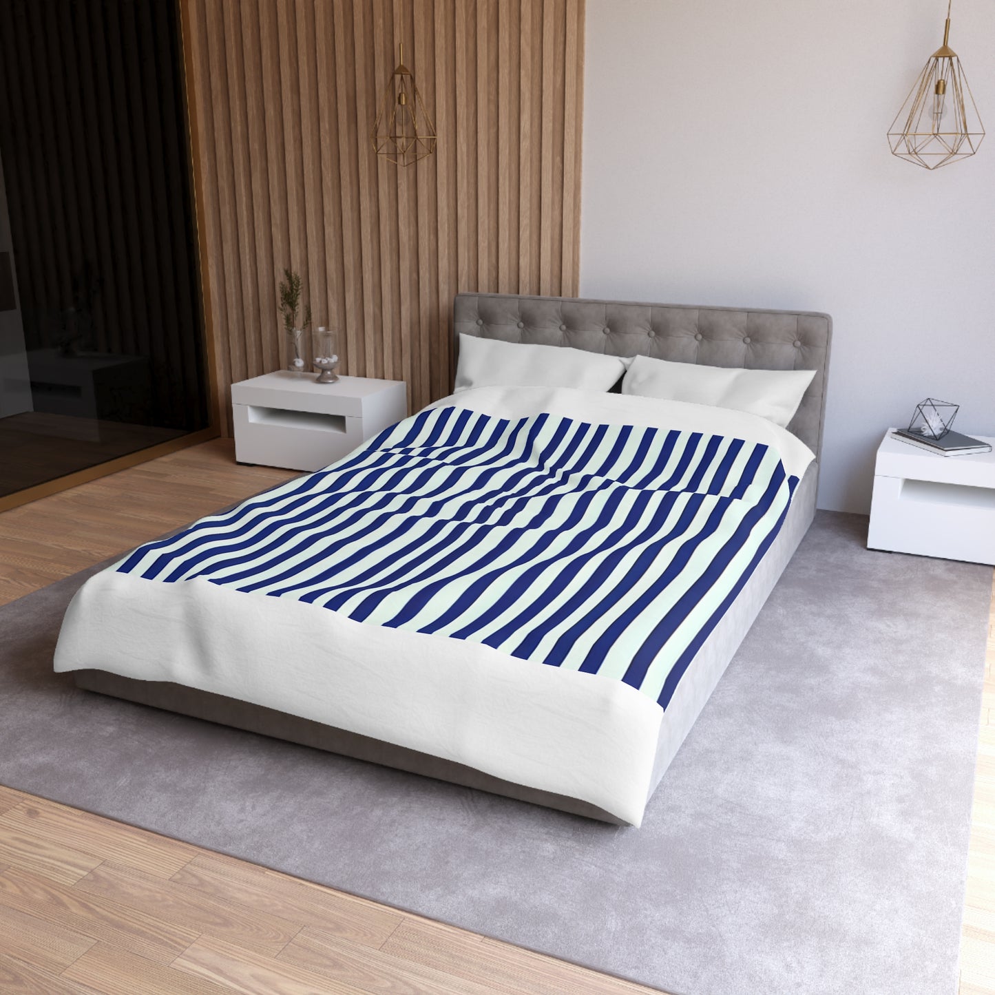 Navy Simply Striped Microfiber Duvet Cover