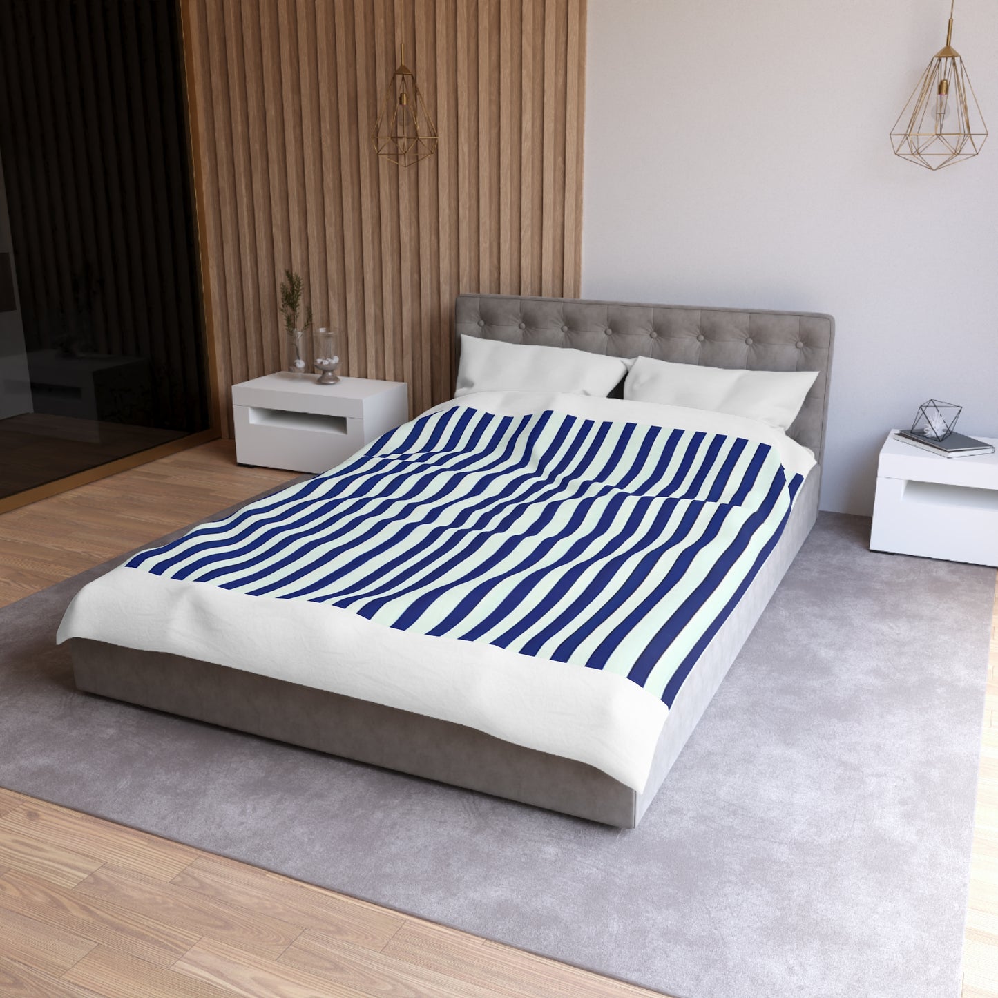 Navy Simply Striped Microfiber Duvet Cover