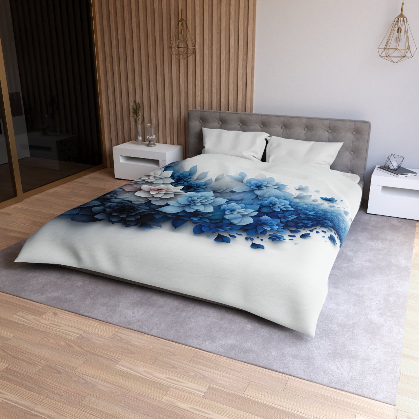 Serene Floral Microfiber Duvet Cover - Blue Blossom Design