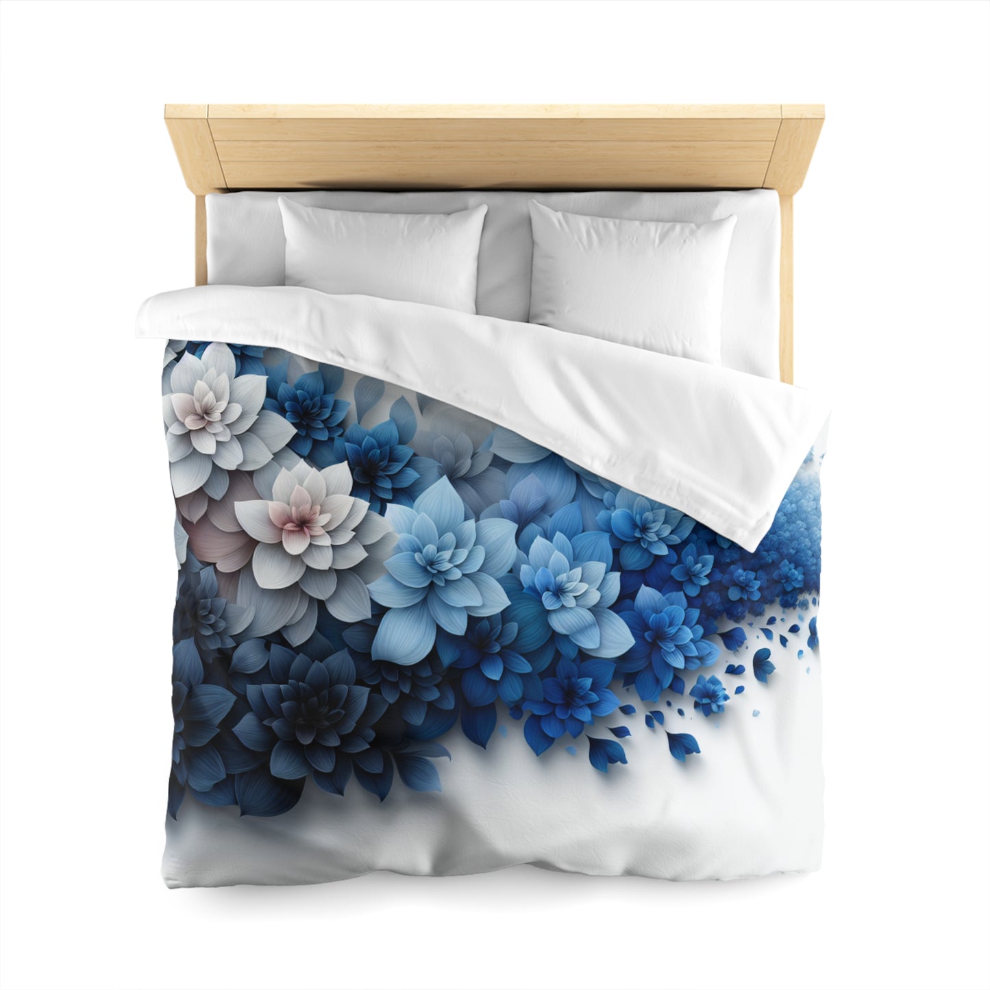 Serene Floral Microfiber Duvet Cover - Blue Blossom Design