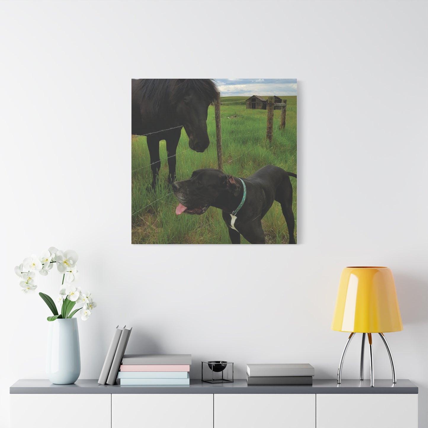 Pet Portrait Matte Canvas Wall Art - Horse & Dog