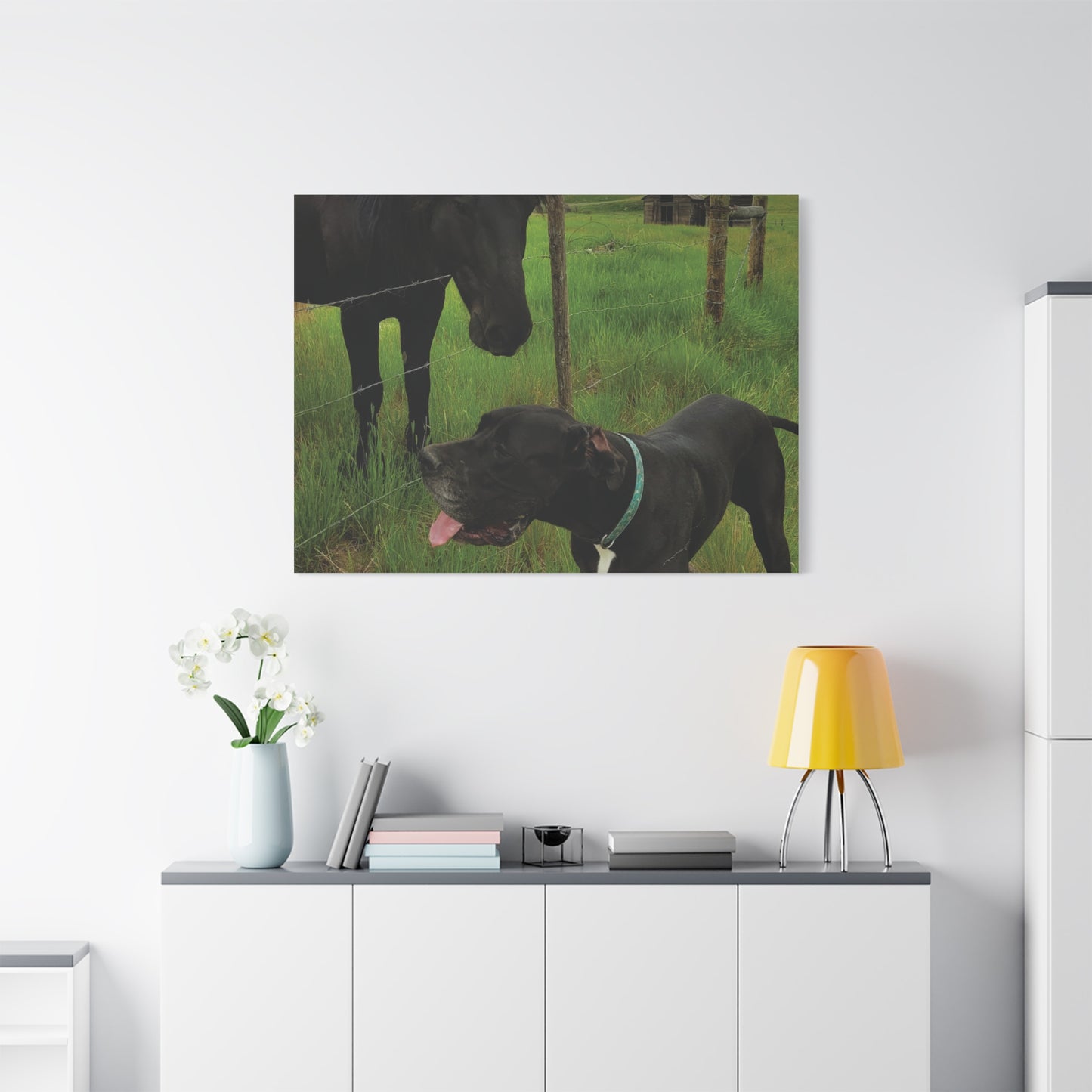 Pet Portrait Matte Canvas Wall Art - Horse & Dog