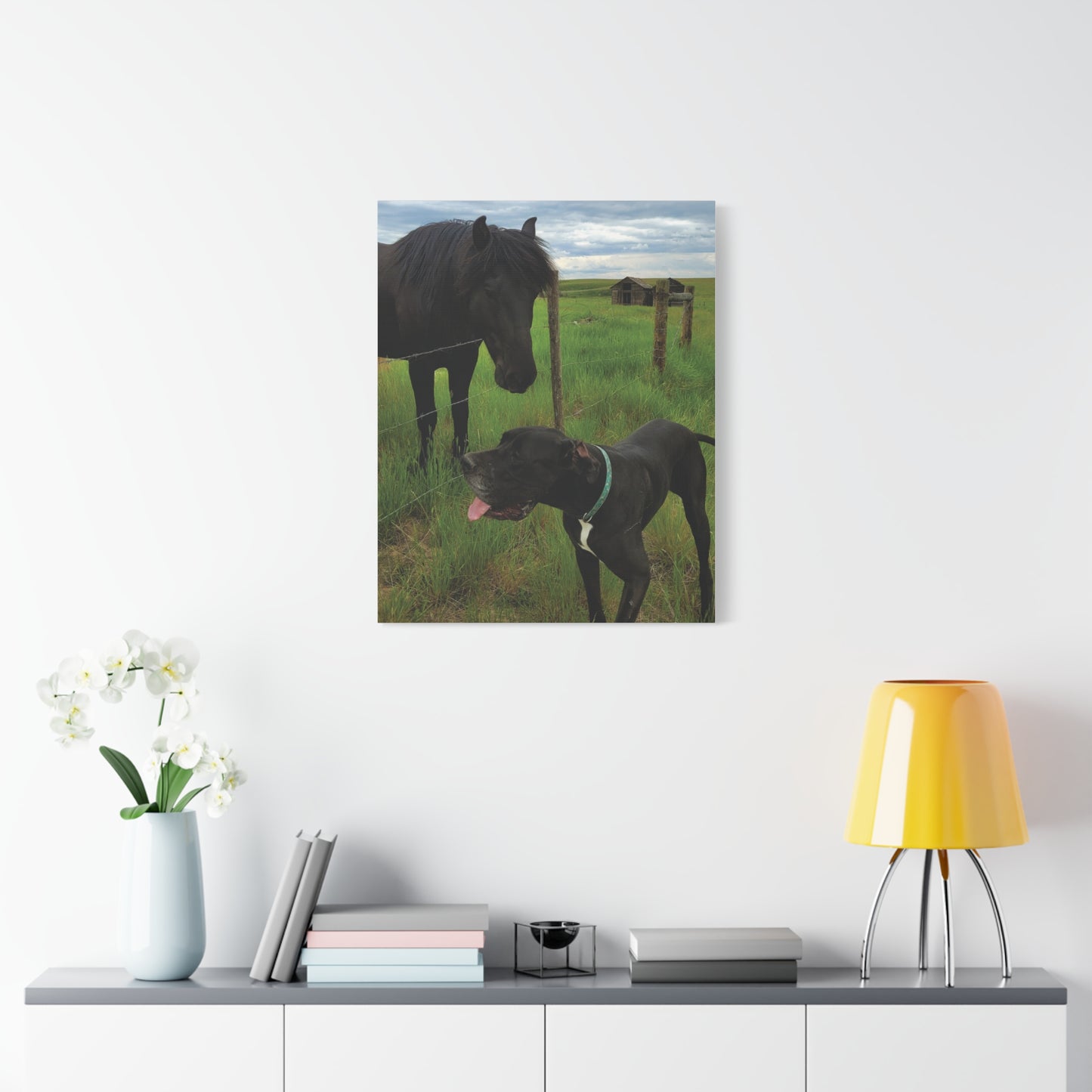 Pet Portrait Matte Canvas Wall Art - Horse & Dog