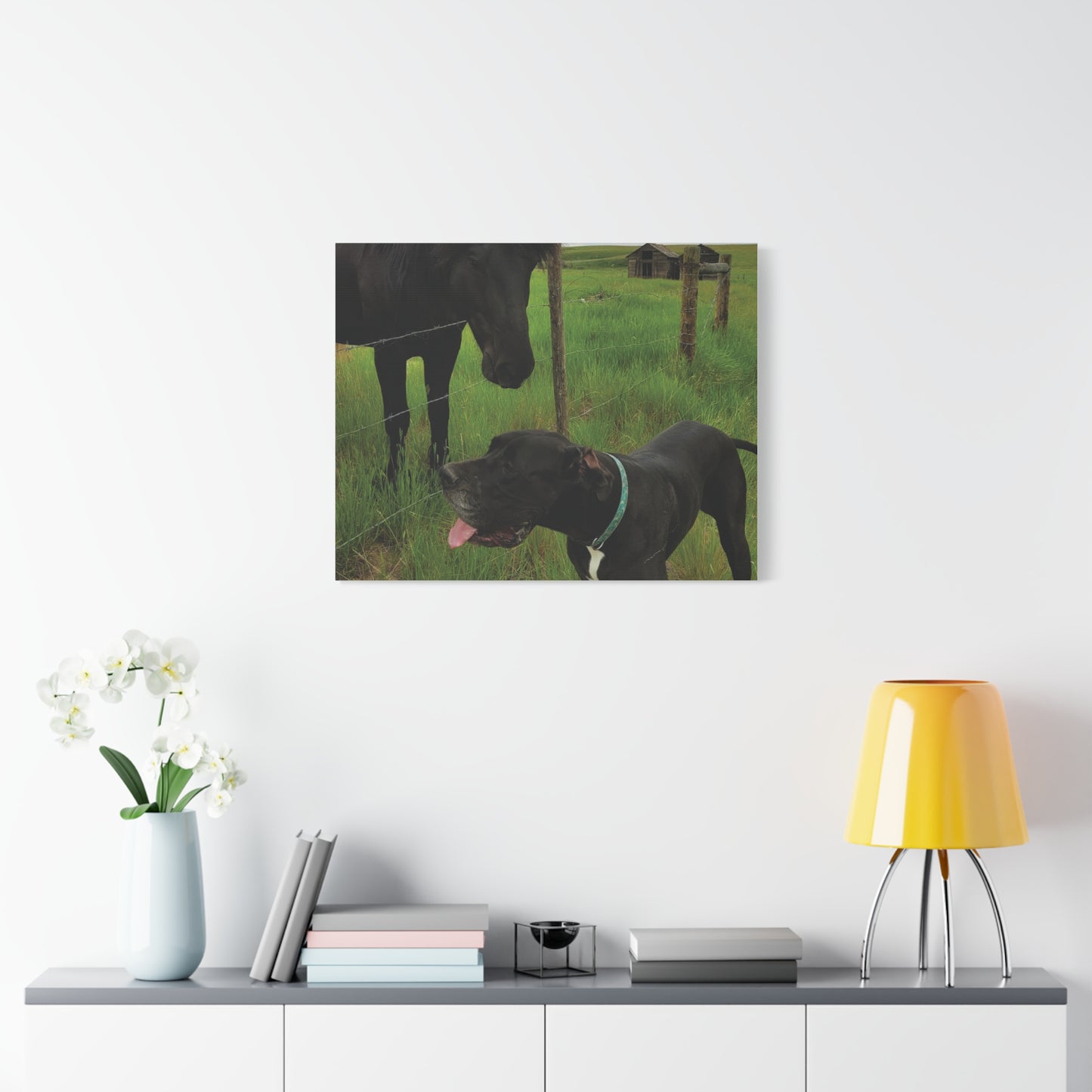 Pet Portrait Matte Canvas Wall Art - Horse & Dog