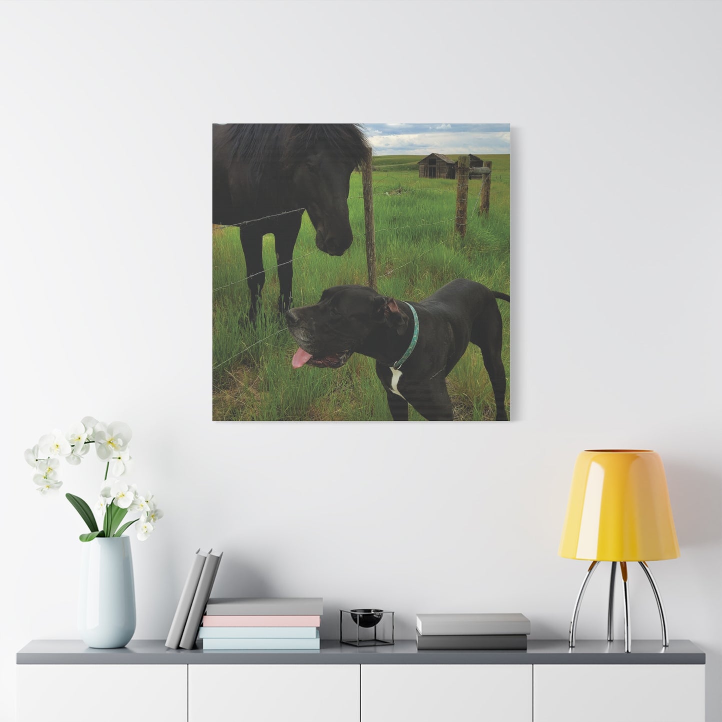Pet Portrait Matte Canvas Wall Art - Horse & Dog