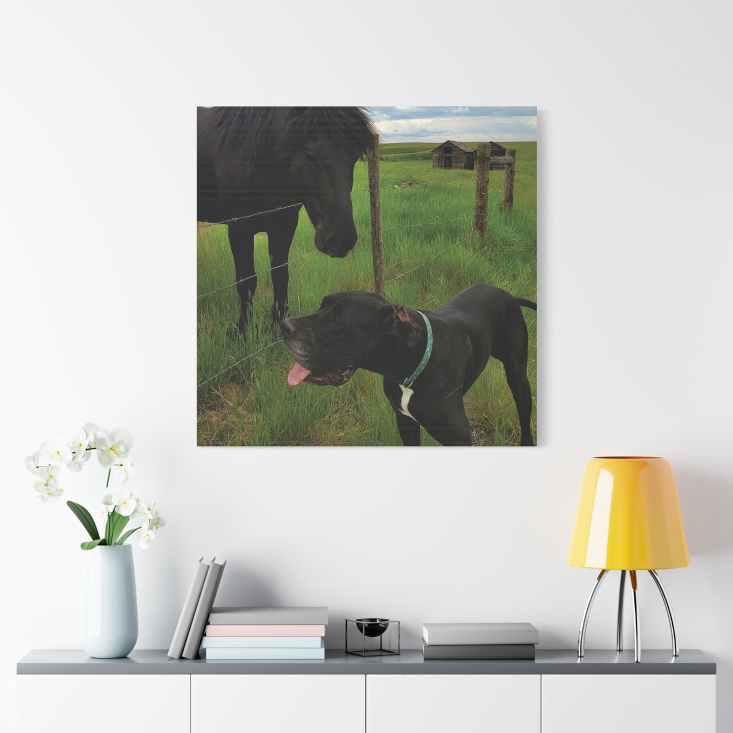 Pet Portrait Matte Canvas Wall Art - Horse & Dog