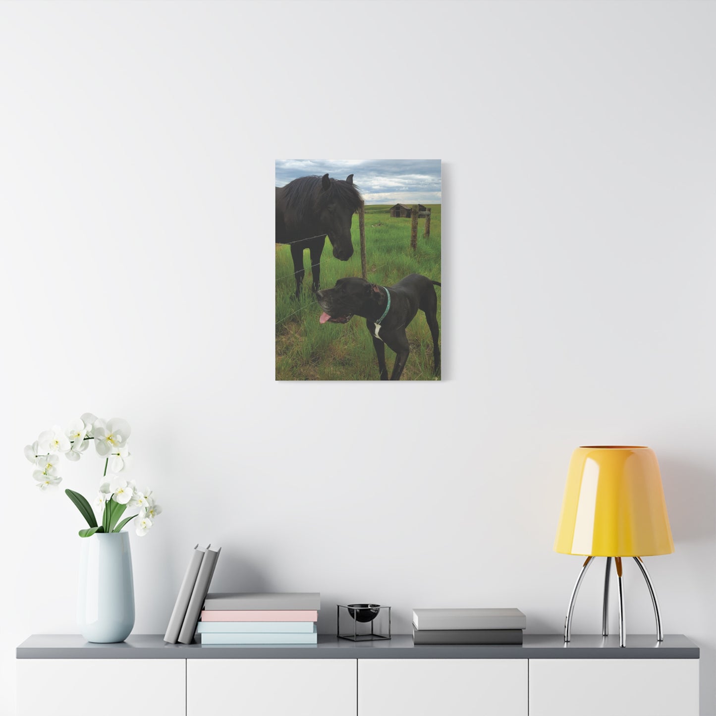 Pet Portrait Matte Canvas Wall Art - Horse & Dog