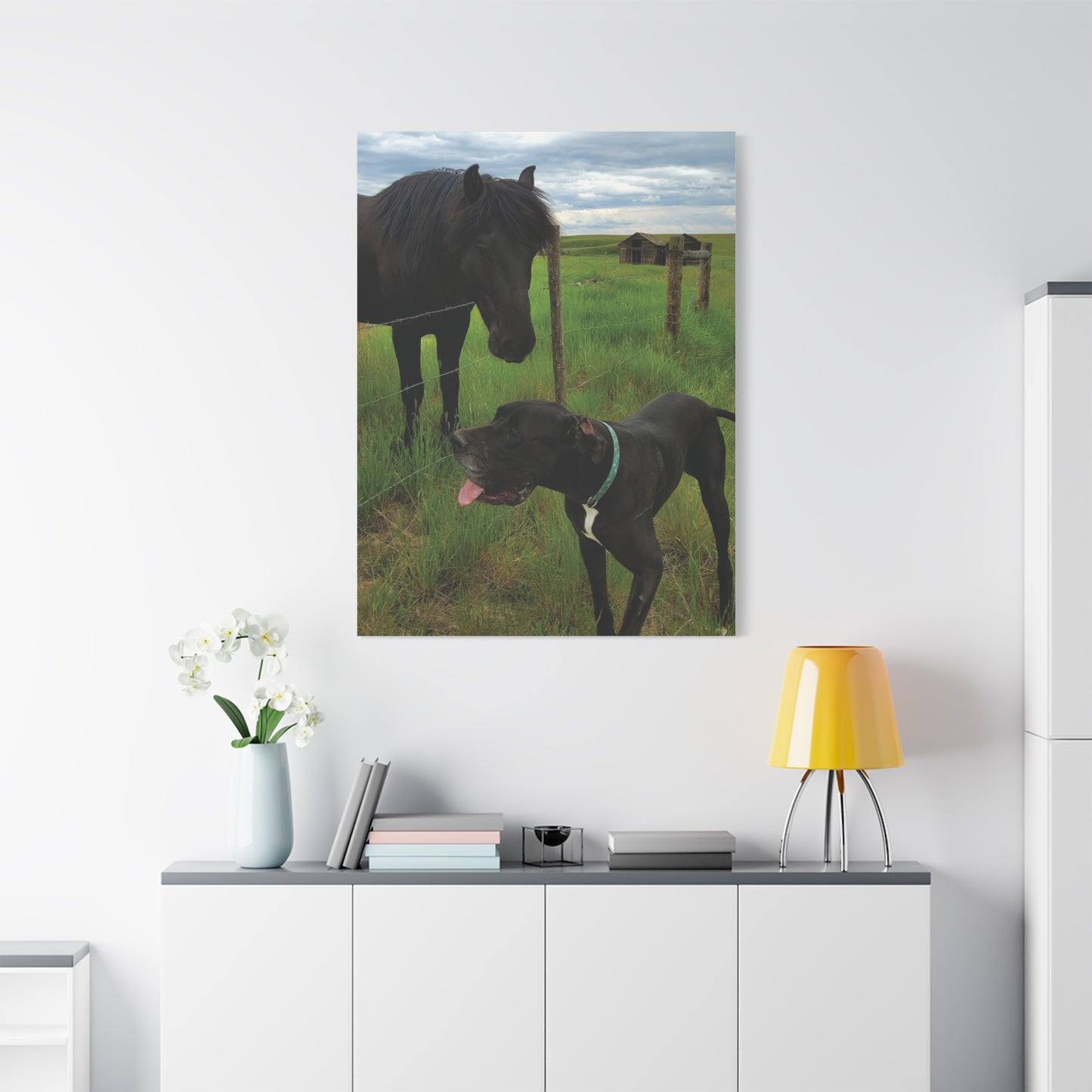 Pet Portrait Matte Canvas Wall Art - Horse & Dog