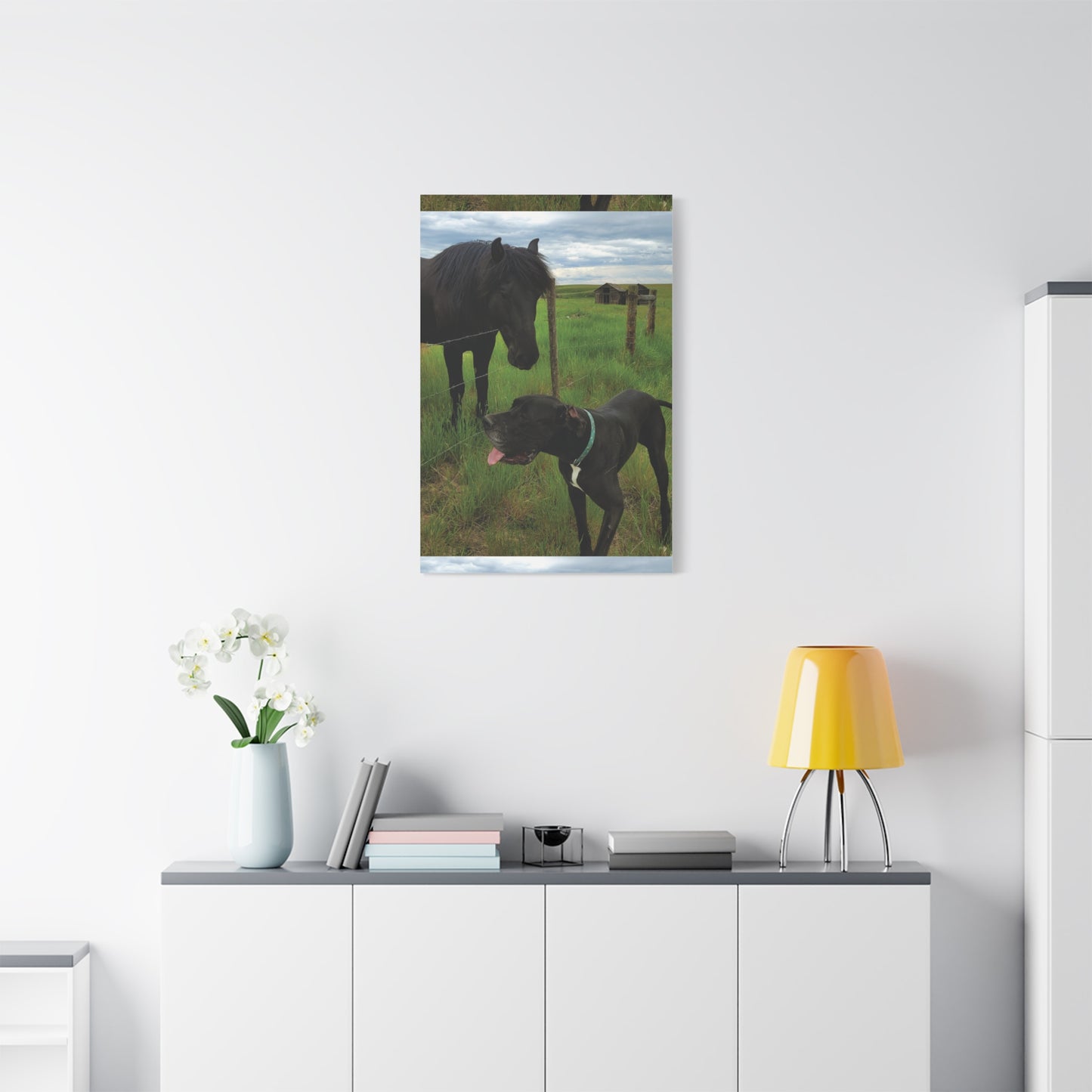 Pet Portrait Matte Canvas Wall Art - Horse & Dog