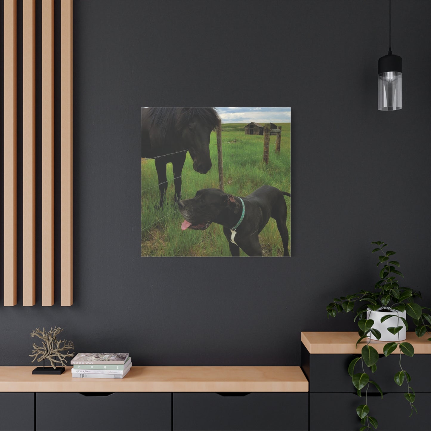 Pet Portrait Matte Canvas Wall Art - Horse & Dog