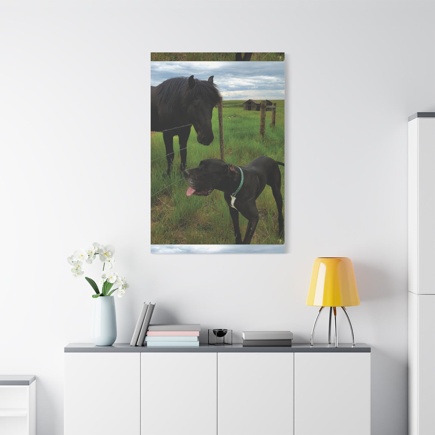Pet Portrait Matte Canvas Wall Art - Horse & Dog