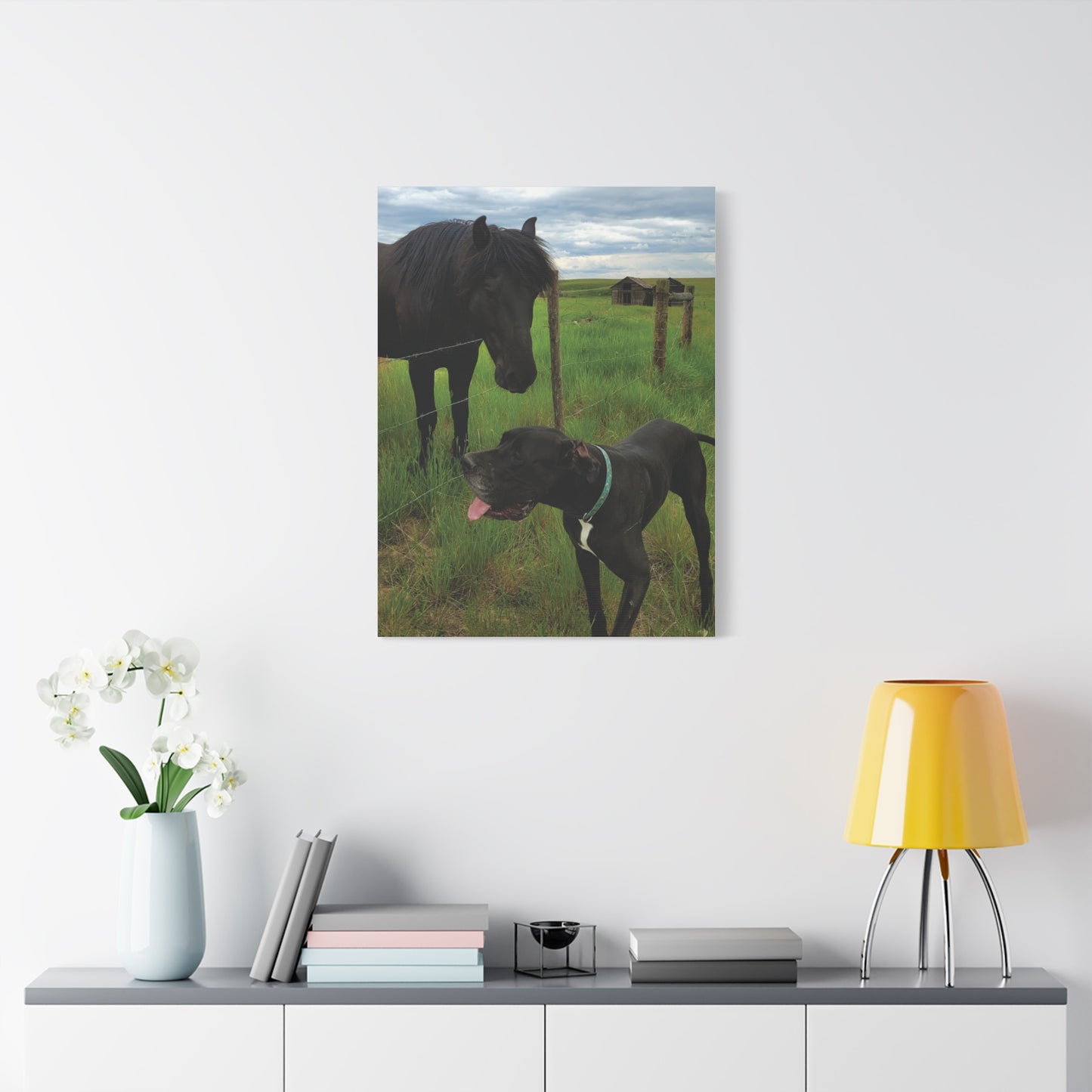 Pet Portrait Matte Canvas Wall Art - Horse & Dog