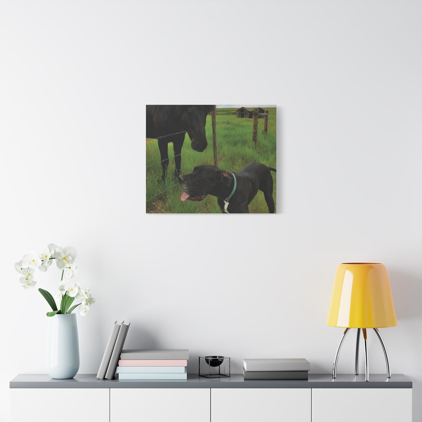 Pet Portrait Matte Canvas Wall Art - Horse & Dog