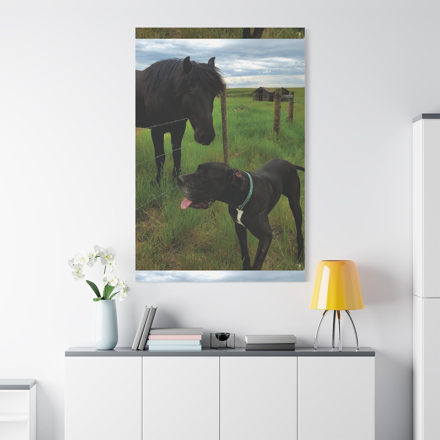 Pet Portrait Matte Canvas Wall Art - Horse & Dog