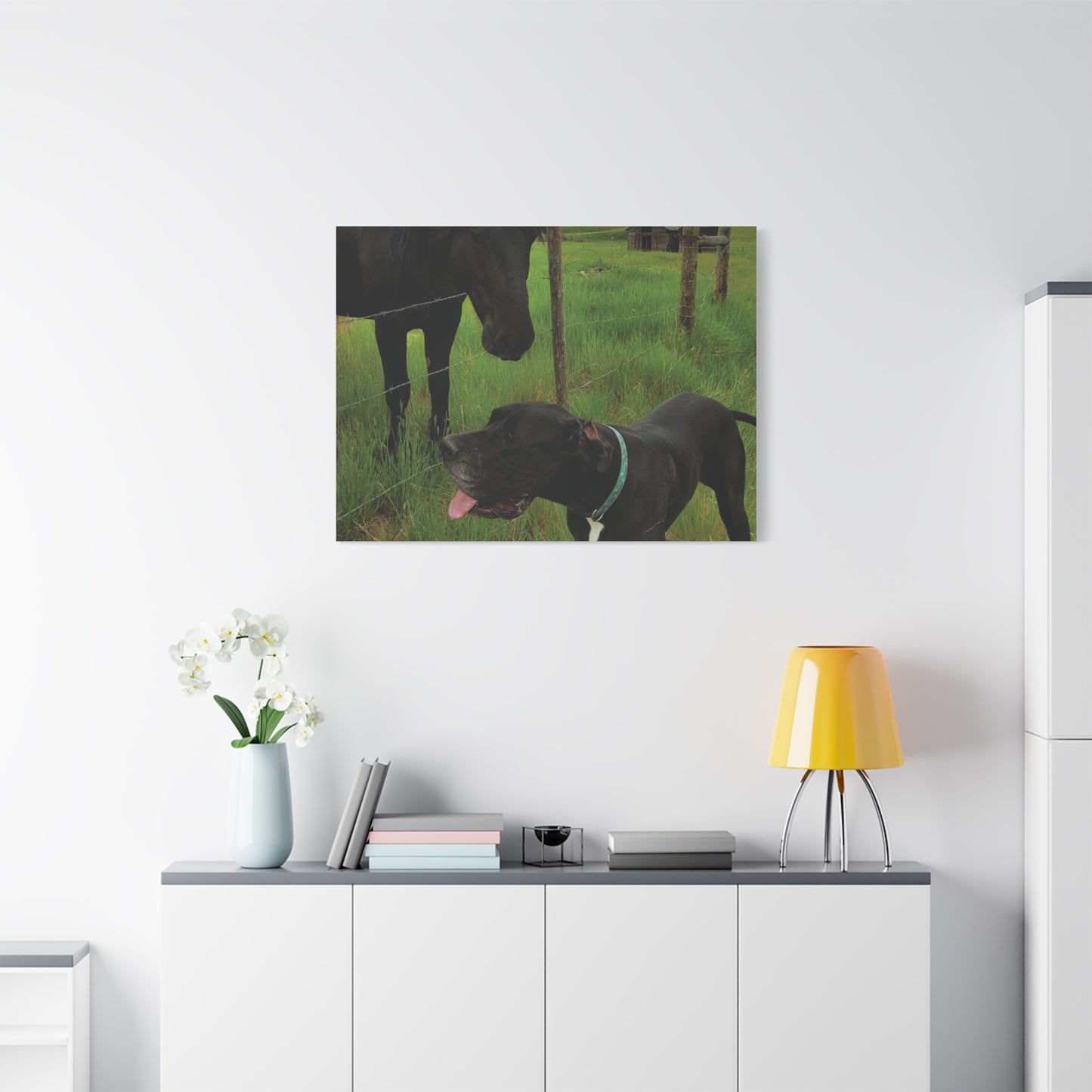 Pet Portrait Matte Canvas Wall Art - Horse & Dog
