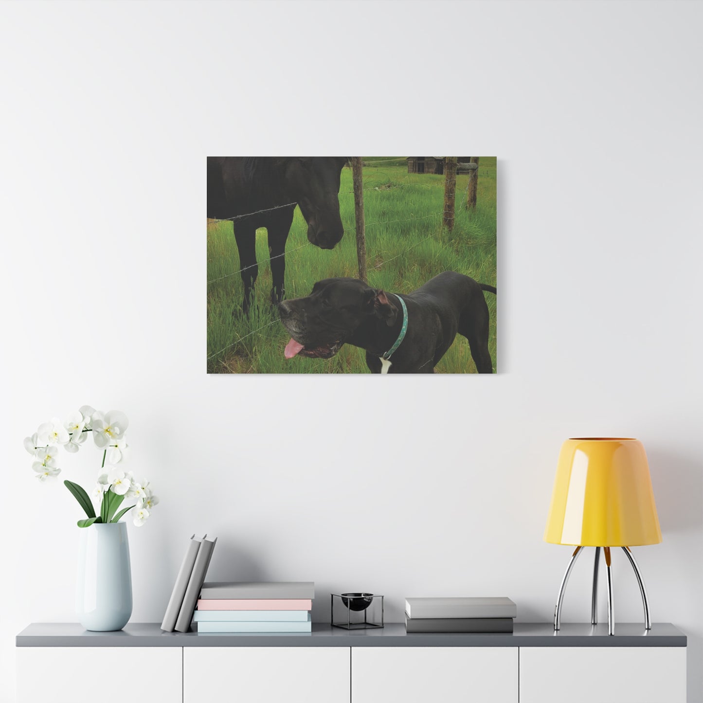 Pet Portrait Matte Canvas Wall Art - Horse & Dog
