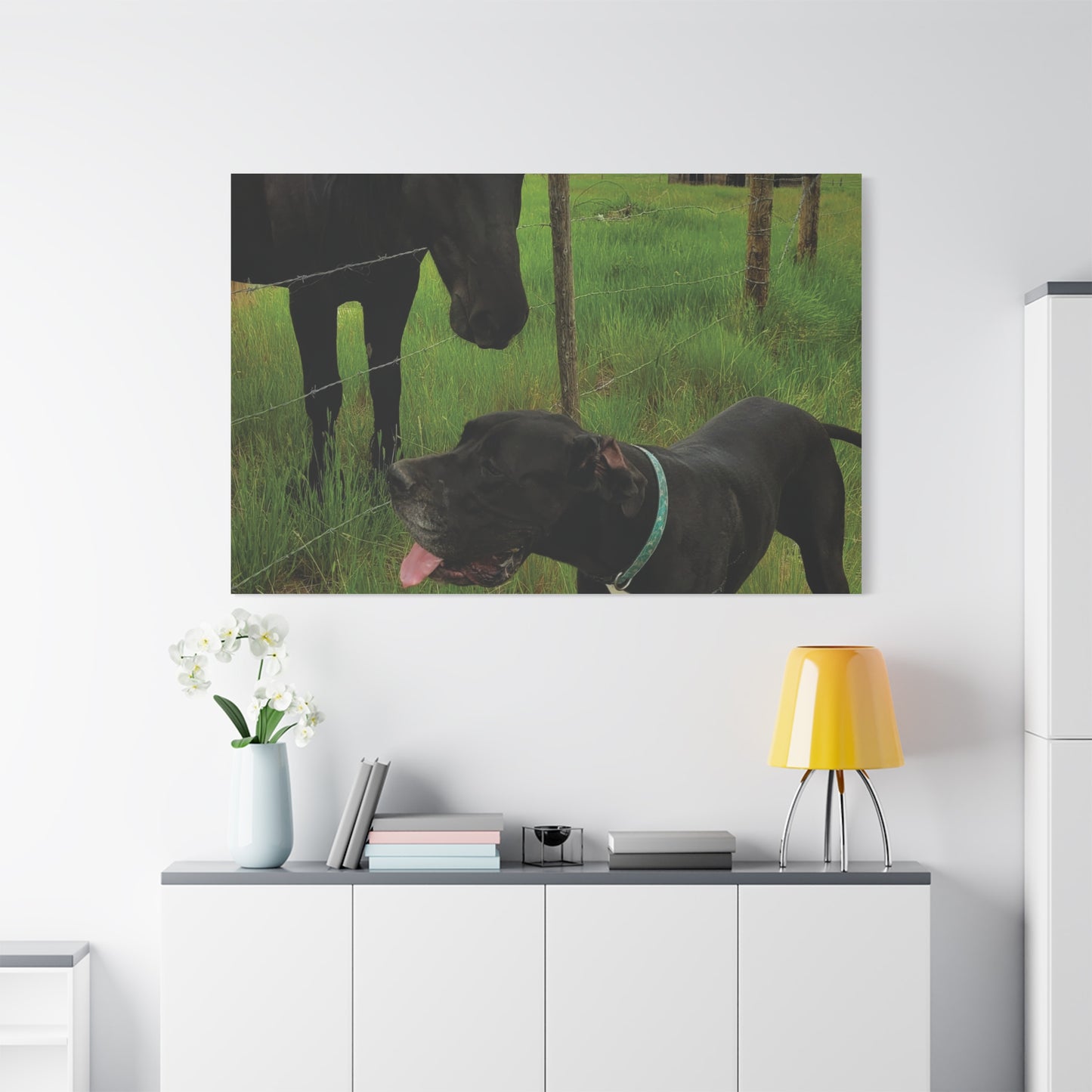 Pet Portrait Matte Canvas Wall Art - Horse & Dog
