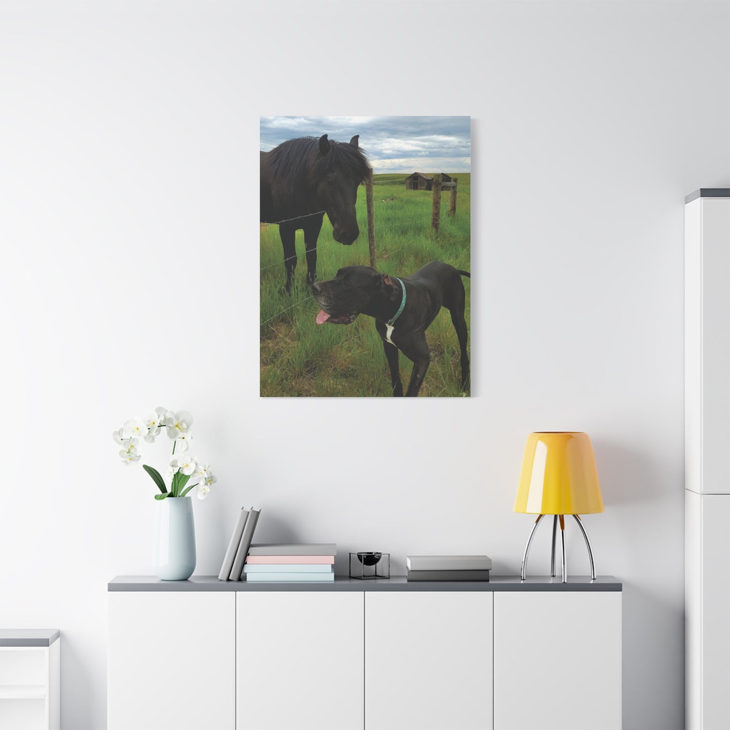 Pet Portrait Matte Canvas Wall Art - Horse & Dog