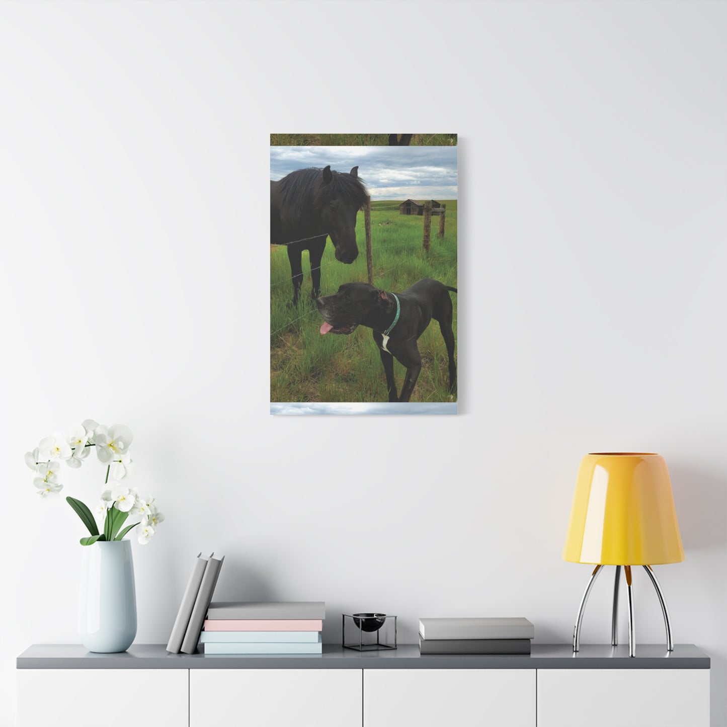 Pet Portrait Matte Canvas Wall Art - Horse & Dog