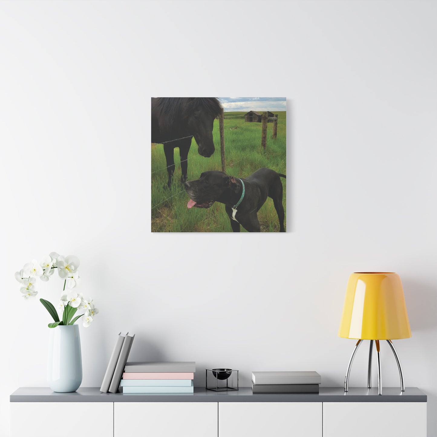 Pet Portrait Matte Canvas Wall Art - Horse & Dog
