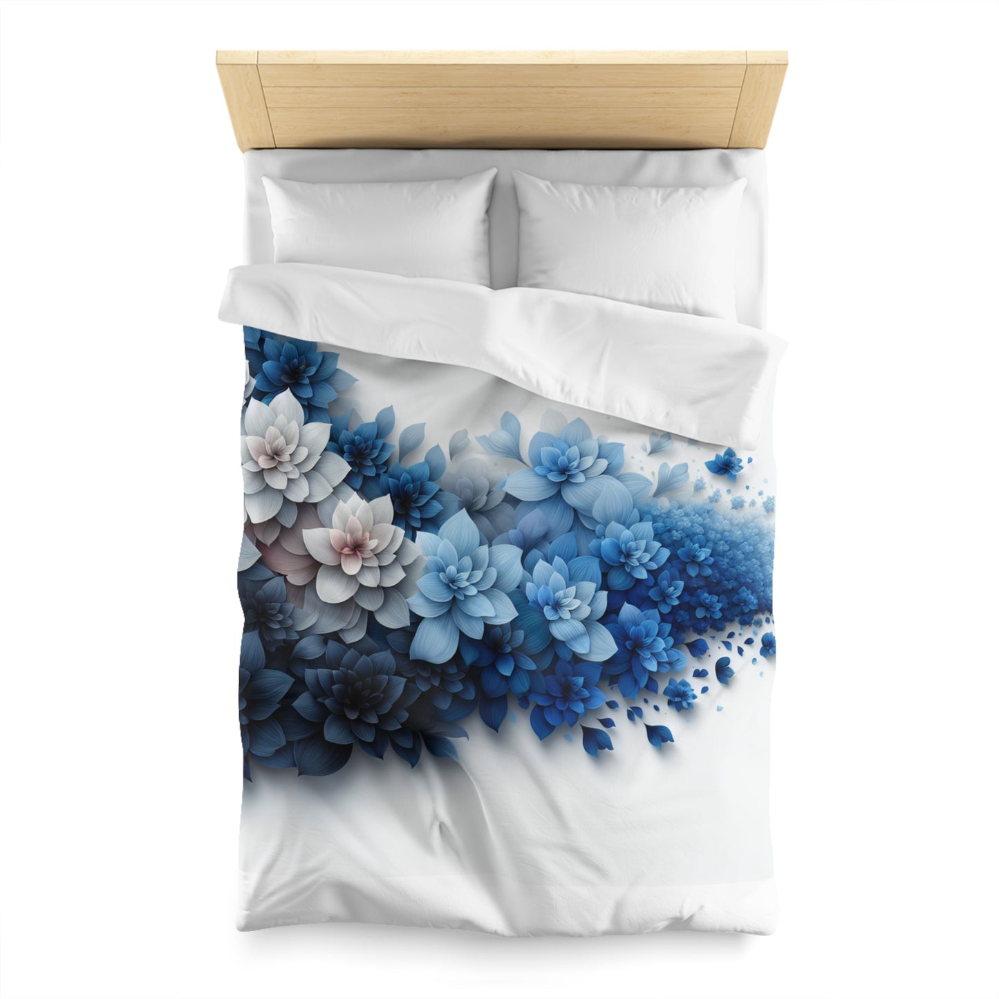 Serene Floral Microfiber Duvet Cover - Blue Blossom Design