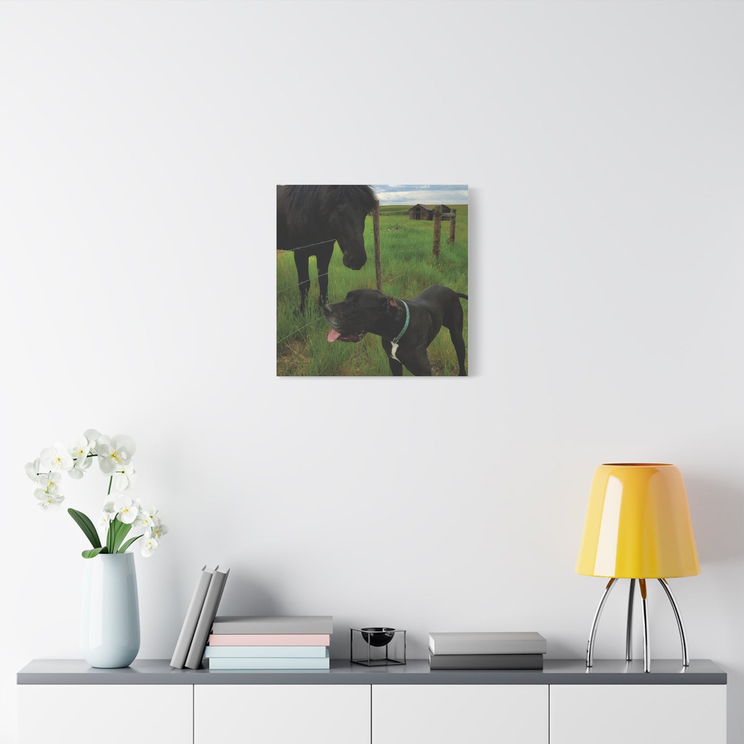 Pet Portrait Matte Canvas Wall Art - Horse & Dog