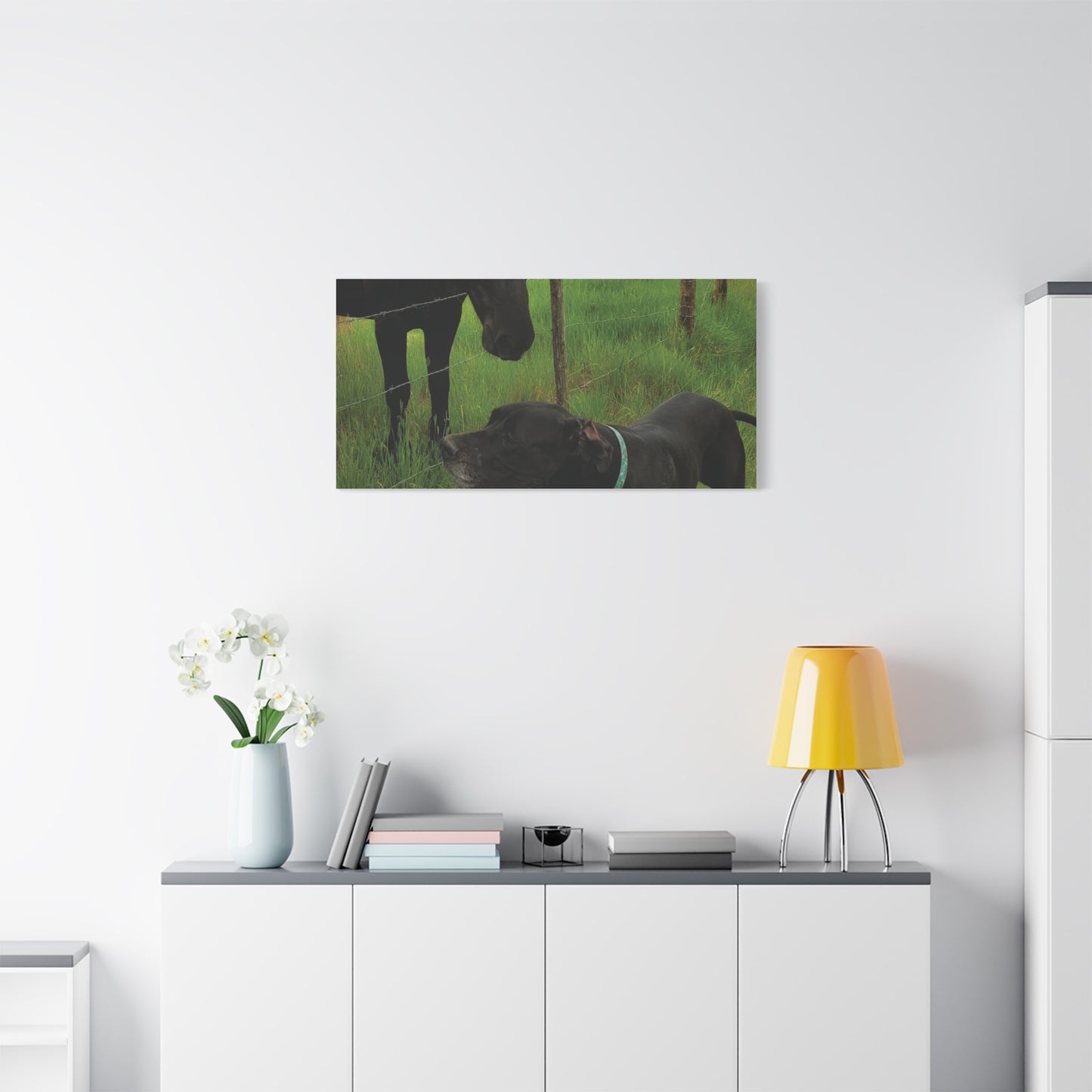 Pet Portrait Matte Canvas Wall Art - Horse & Dog